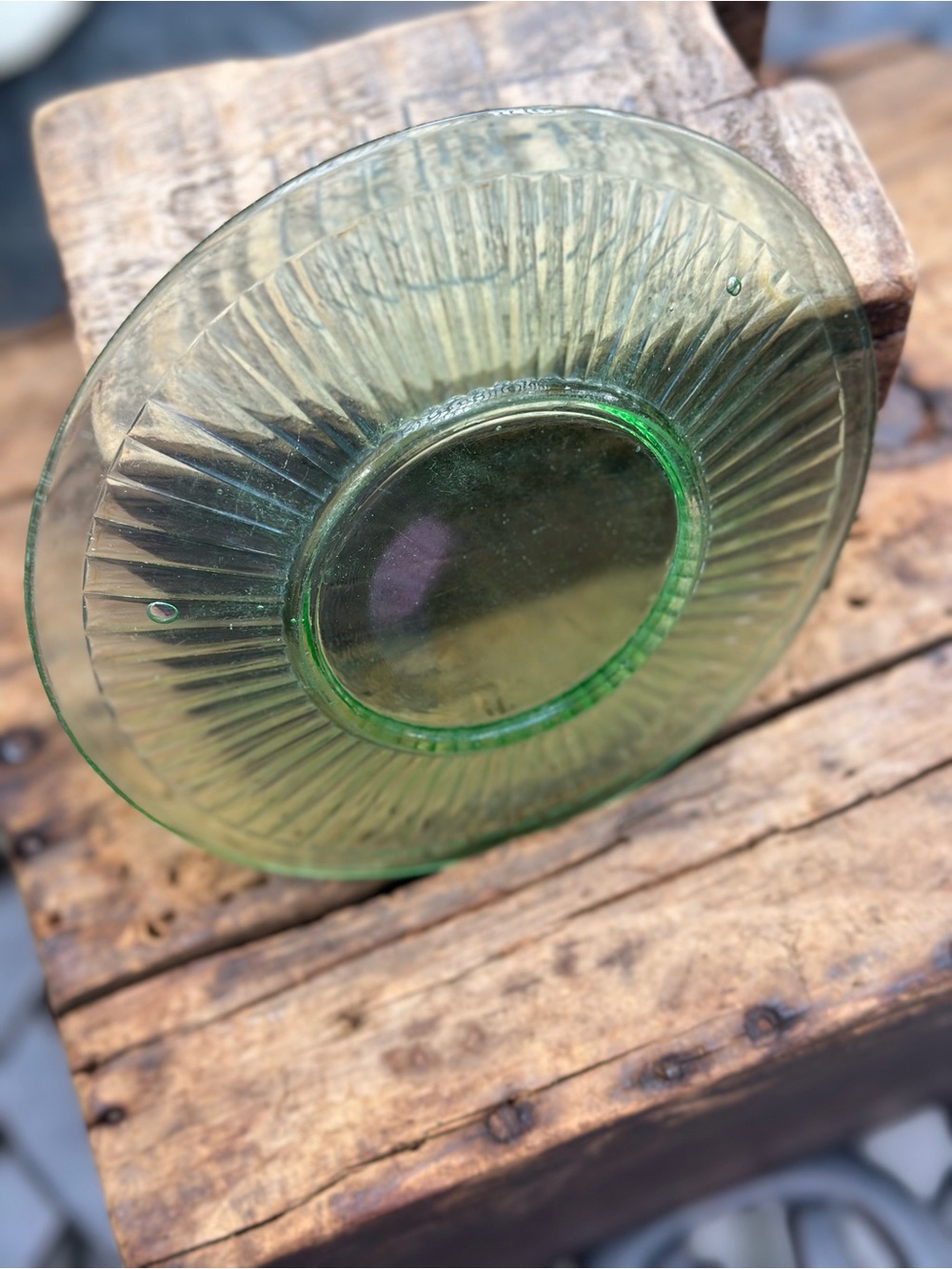 Vintage Uranium Glass Green Ribbed Saucer 6 Inch UV Glow - Picture 5 of 7